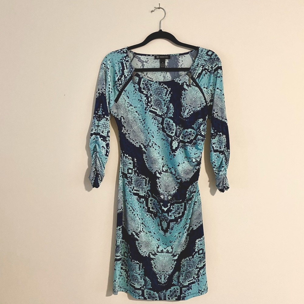 INC International Concepts Aqua Blue Snakeskin Patterned Dress